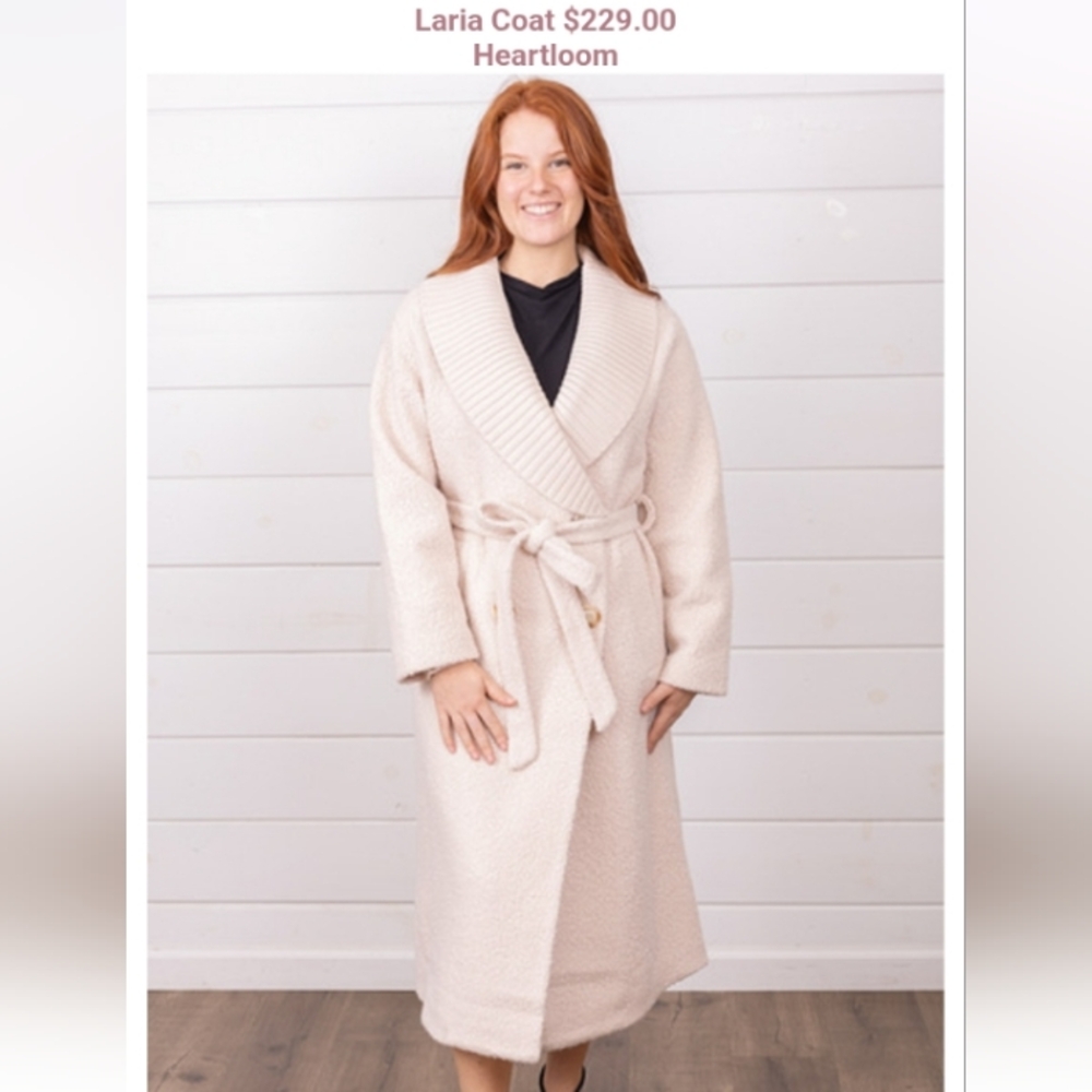Heartloom Blush Boucle Laria Coat With Oversized Ribbed Collar size Large